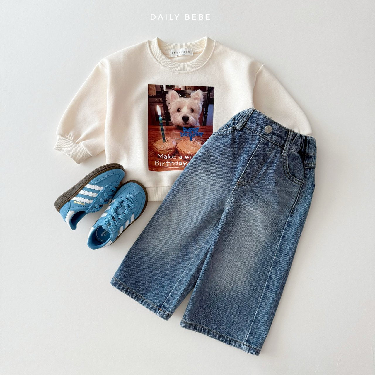 (Pre-order) Daily Bebe - Kids' Washed Wide Denim Pants 워싱 와이드 데님 팬츠 (2 Colors)