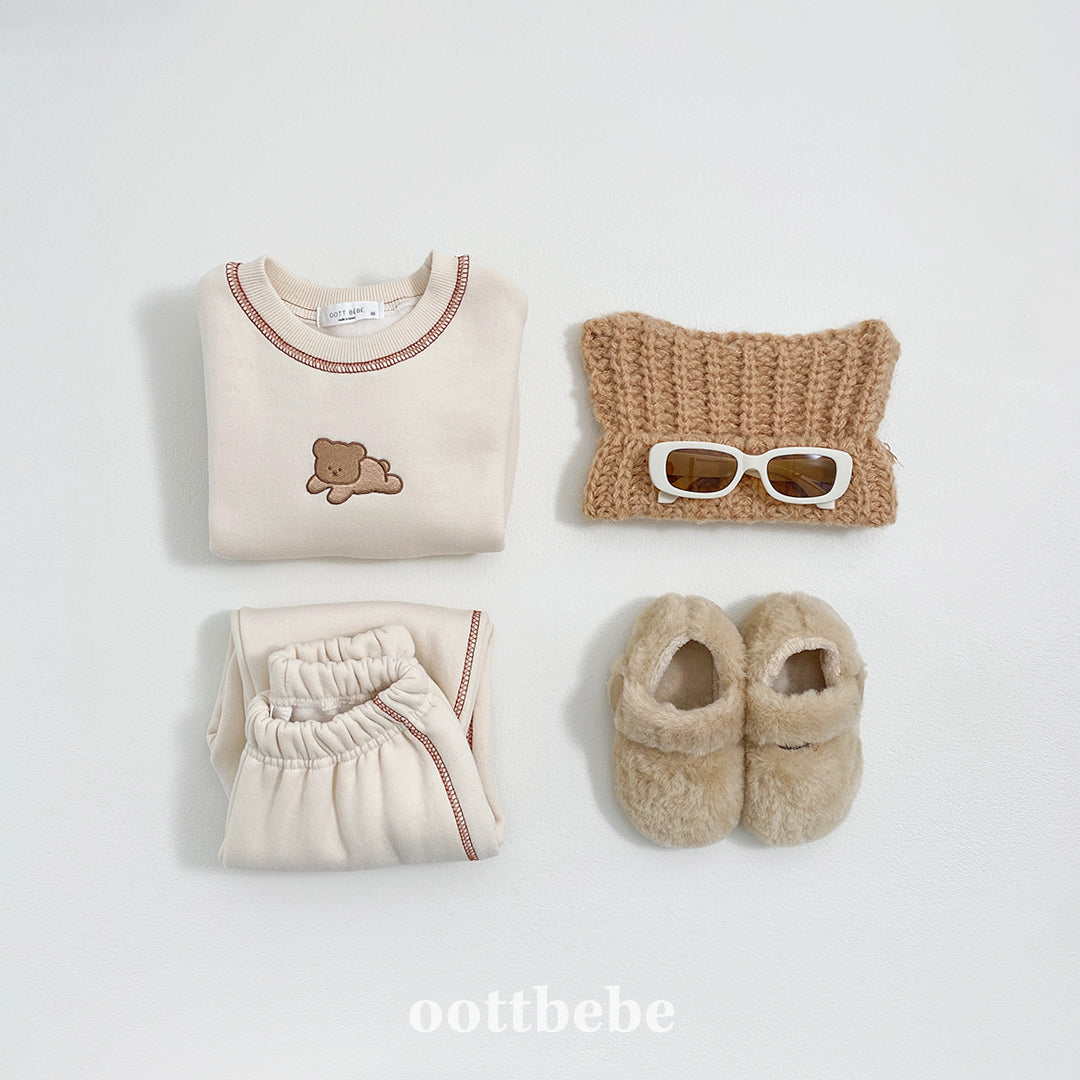 (Pre-order) OOTTBEBE Winter - Cozy Bear Top & Bottom Set 쿨쿨베어상하복 (2 Colors)