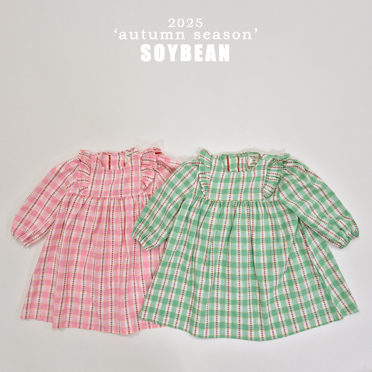 (Pre-order) Soybean Kids - Check Flower Embroidery Dress 체크플라워원피스 (2 Colors)