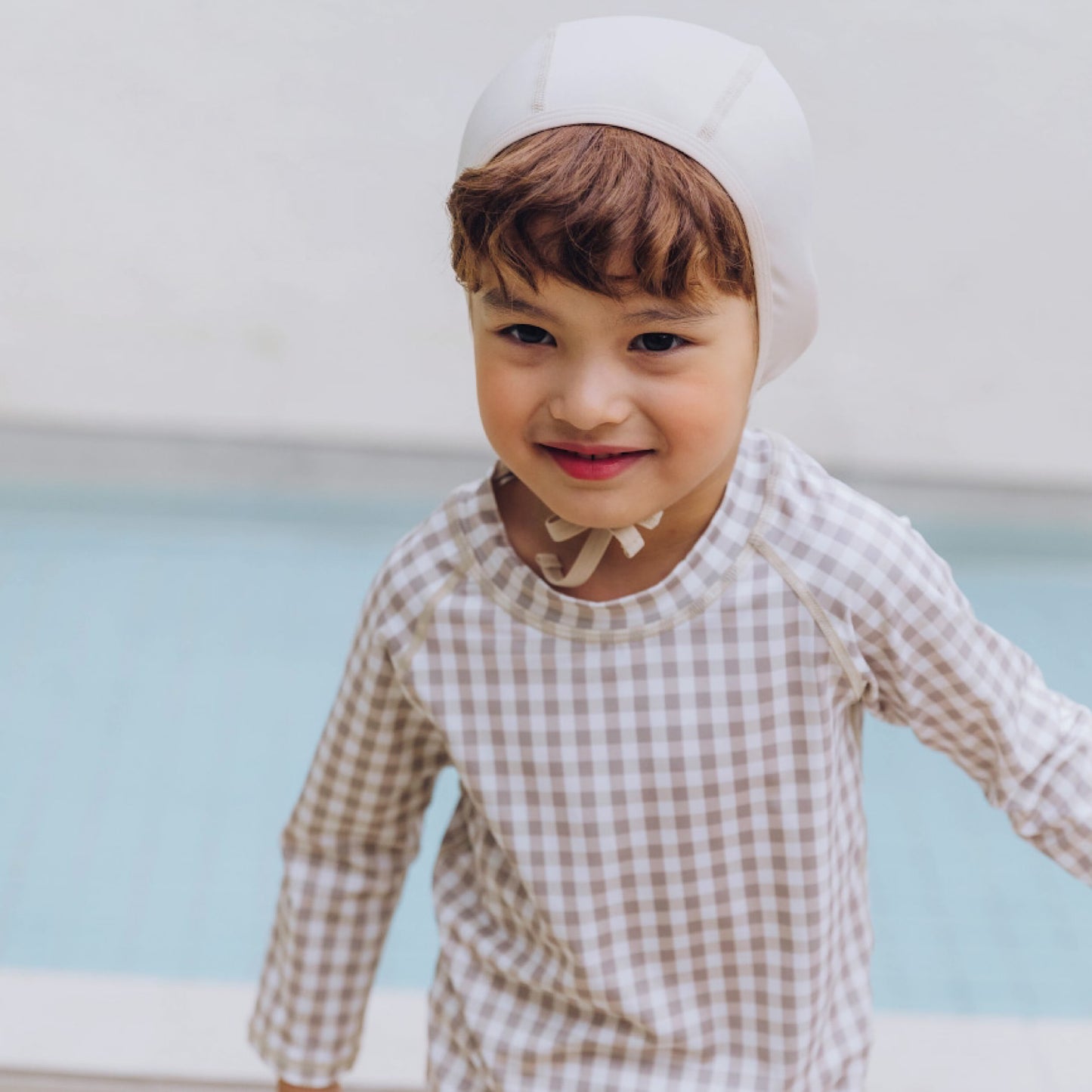 (Pre-order) KoongsKoongs Kids’ Premium Top & Bottom Beige Check Rashguard Set