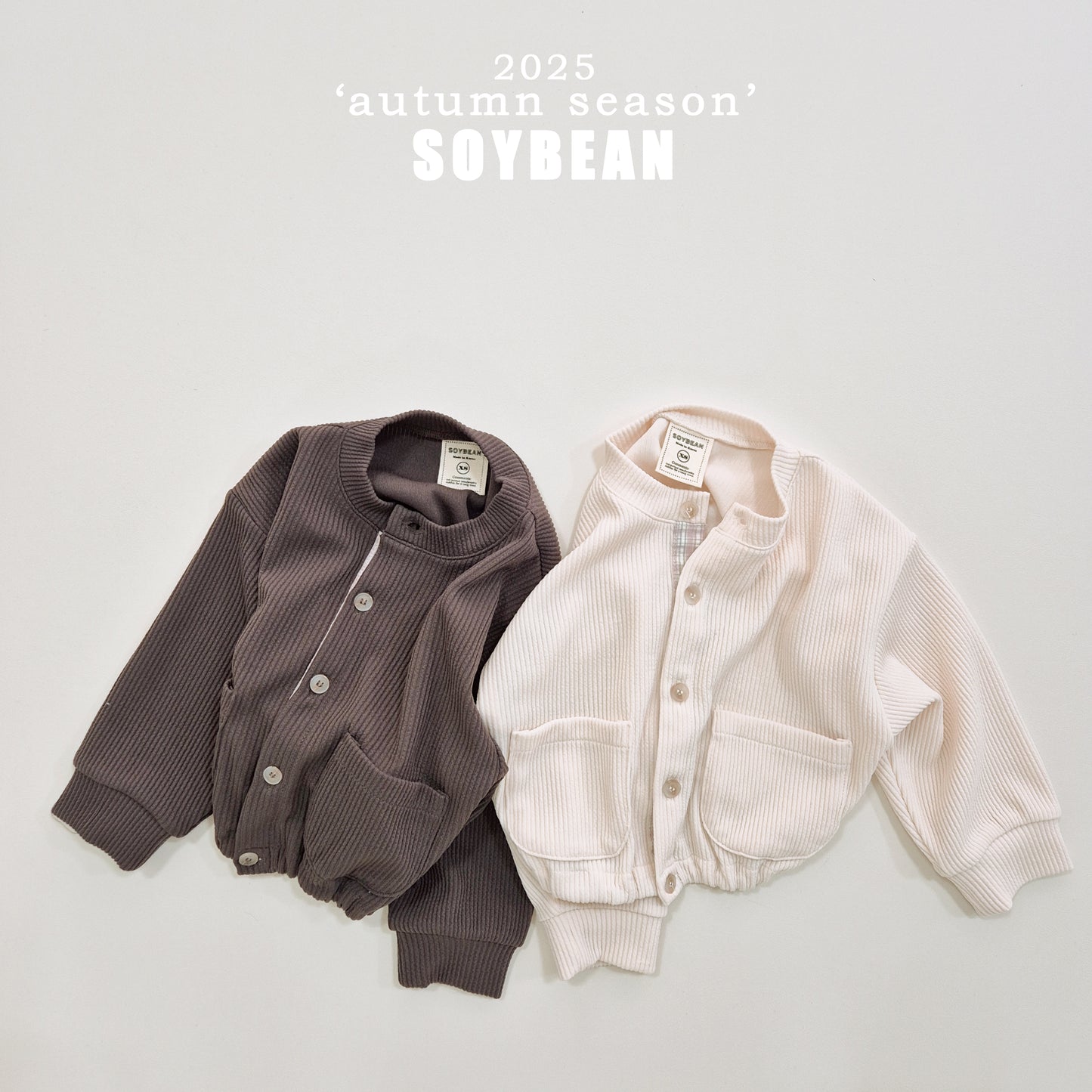 (Pre-order) Soybean Kids - Check Accent Ribbed Cardigan 체크단작가디건 (2 Colors)