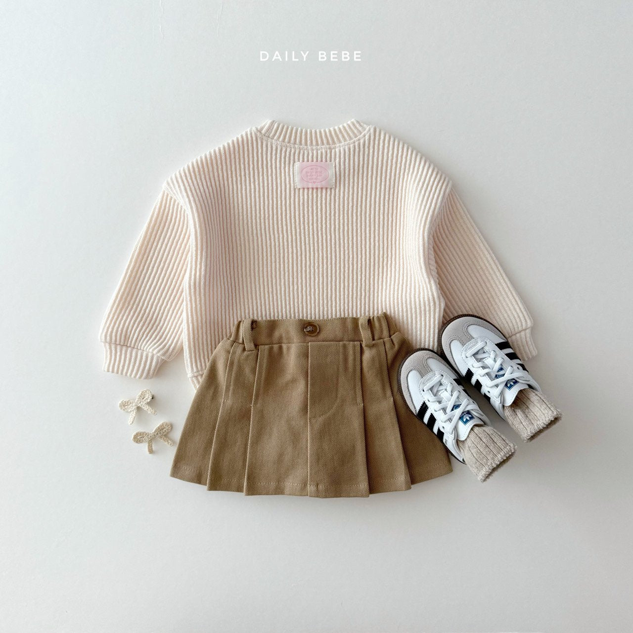 (Pre-order) Daily Bebe - Kids’ Ribbed Knit Sweatshirt 골지니트 맨투맨 (3 Colors)