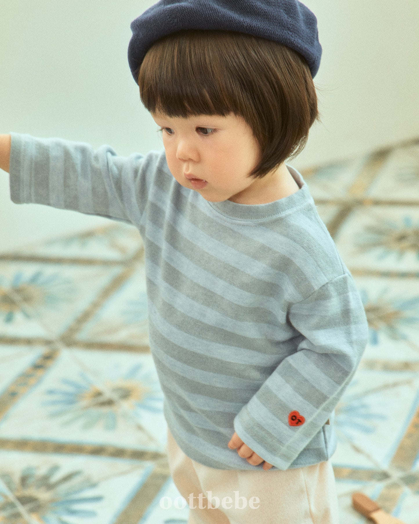 (Pre-order) OOTTBEBE - Mix Stripe Knit Tee 믹스단가라티(니트) (2 Colors)
