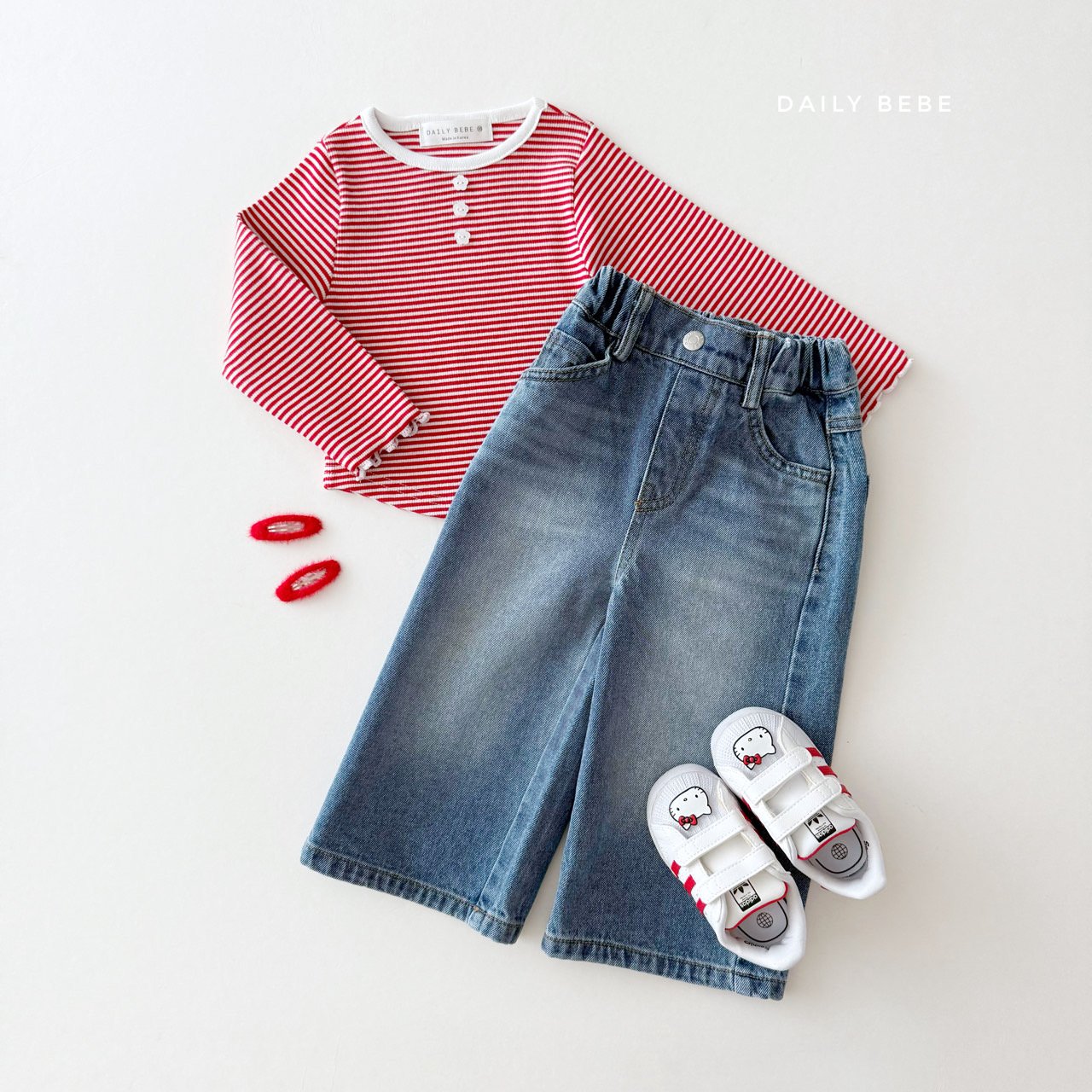 (Pre-order) Daily Bebe - Kids' Button Stripe Tee 줄가라단추티 (2 Colors)