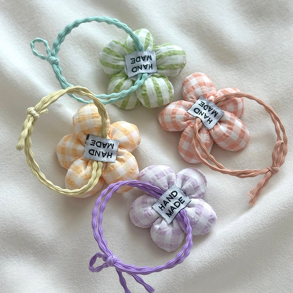(Chenny Bong Bong) Kids’ Handmade Gingham Blossom Hair Tie (4 Colors)