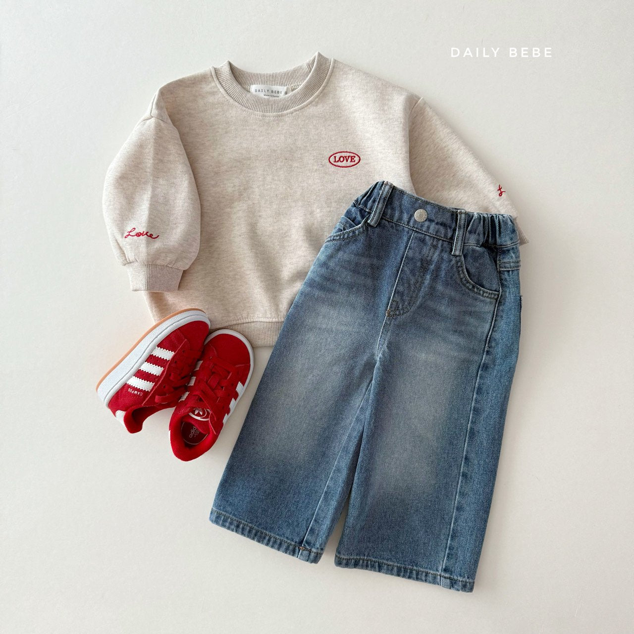 (Pre-order) Daily Bebe - Kids' Washed Wide Denim Pants 워싱 와이드 데님 팬츠 (2 Colors)