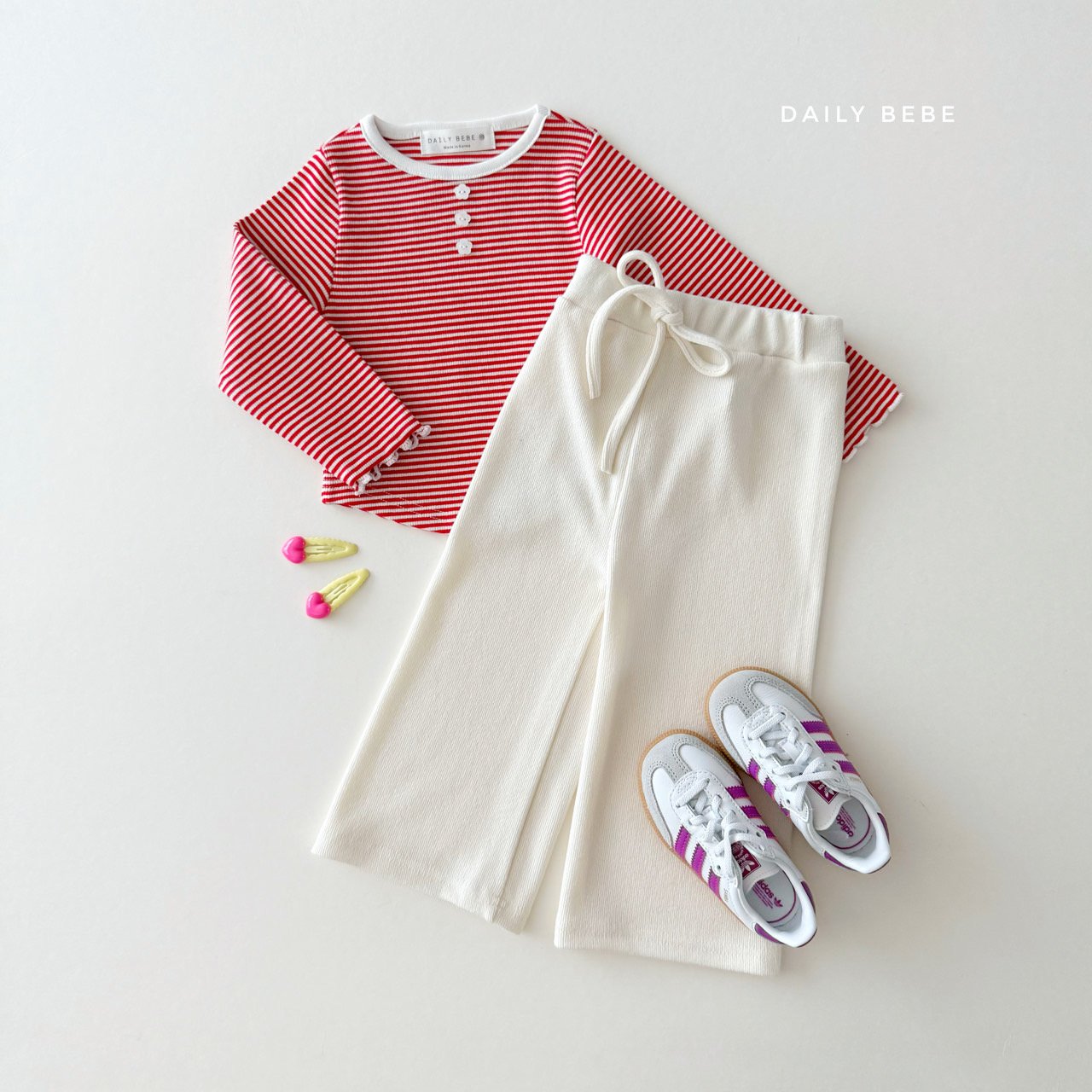 (Pre-order) Daily Bebe - Kids' Button Stripe Tee 줄가라단추티 (2 Colors)