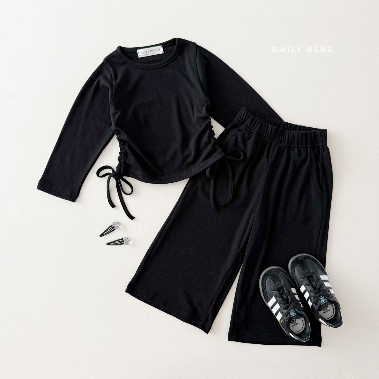 (Pre-order) Daily Bebe - Kids’ Side Shirring Top & Bottom Set 옆셔링세트 (2 Colors)