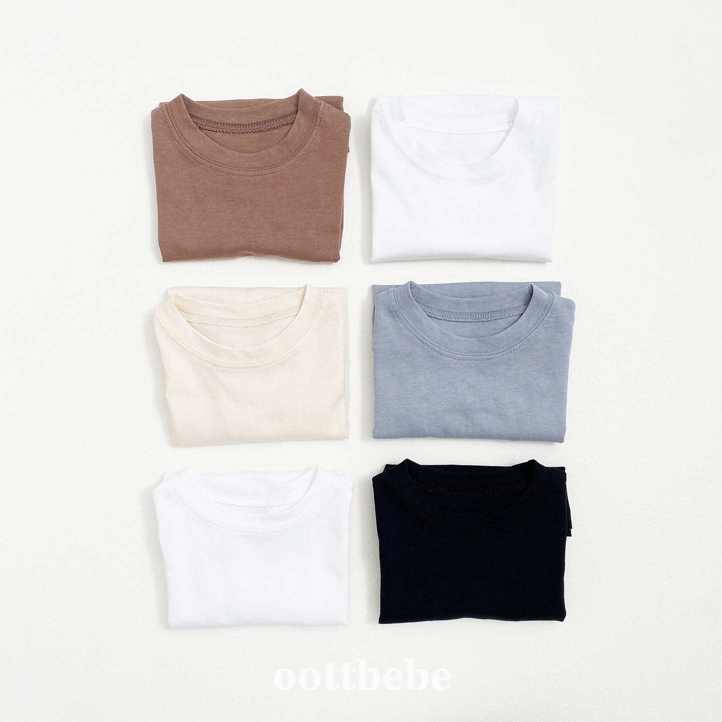 (Pre-order) OOTTBEBE - Plain Tee 3-Piece Set (Cotton Modal) 심플티셔츠 1+1+1(3종세트) (2 Colors)