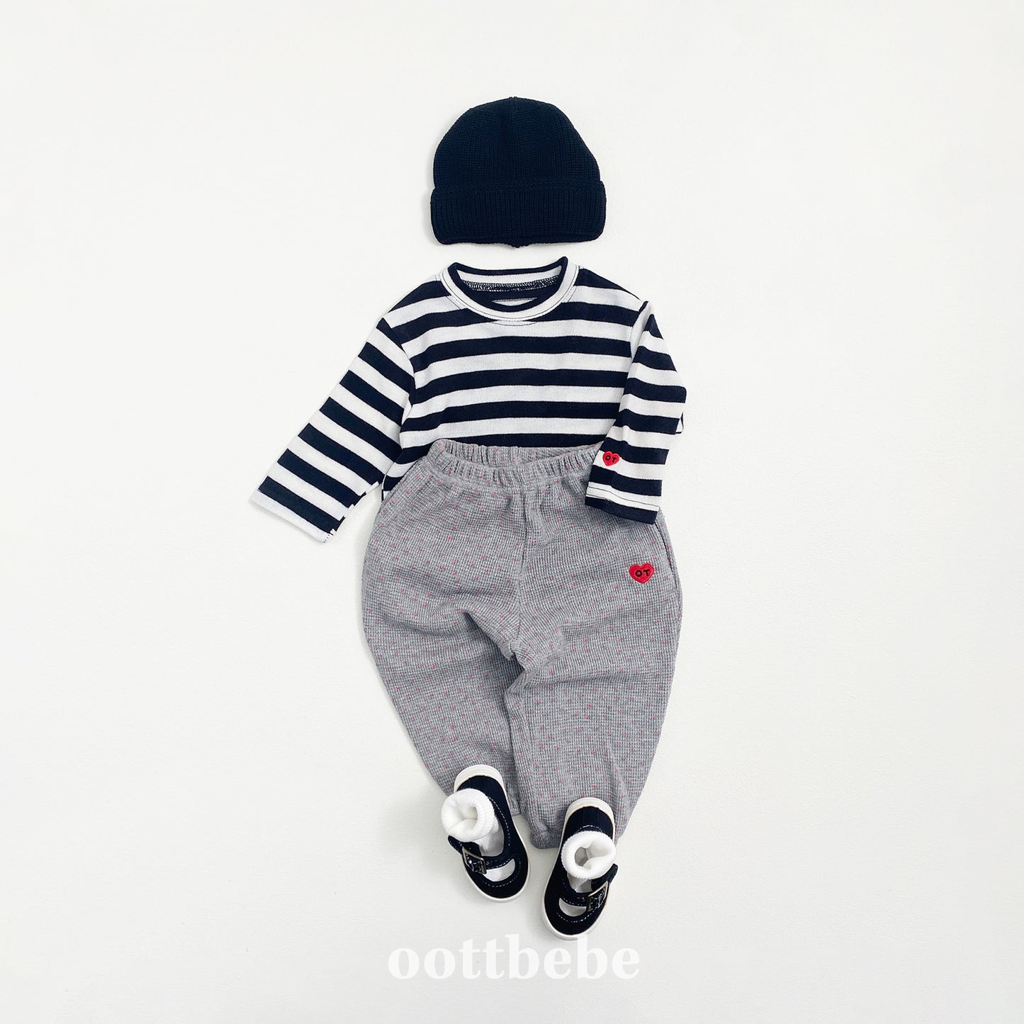 (Pre-order) OOTTBEBE - Mix Stripe Knit Tee 믹스단가라티(니트) (2 Colors)
