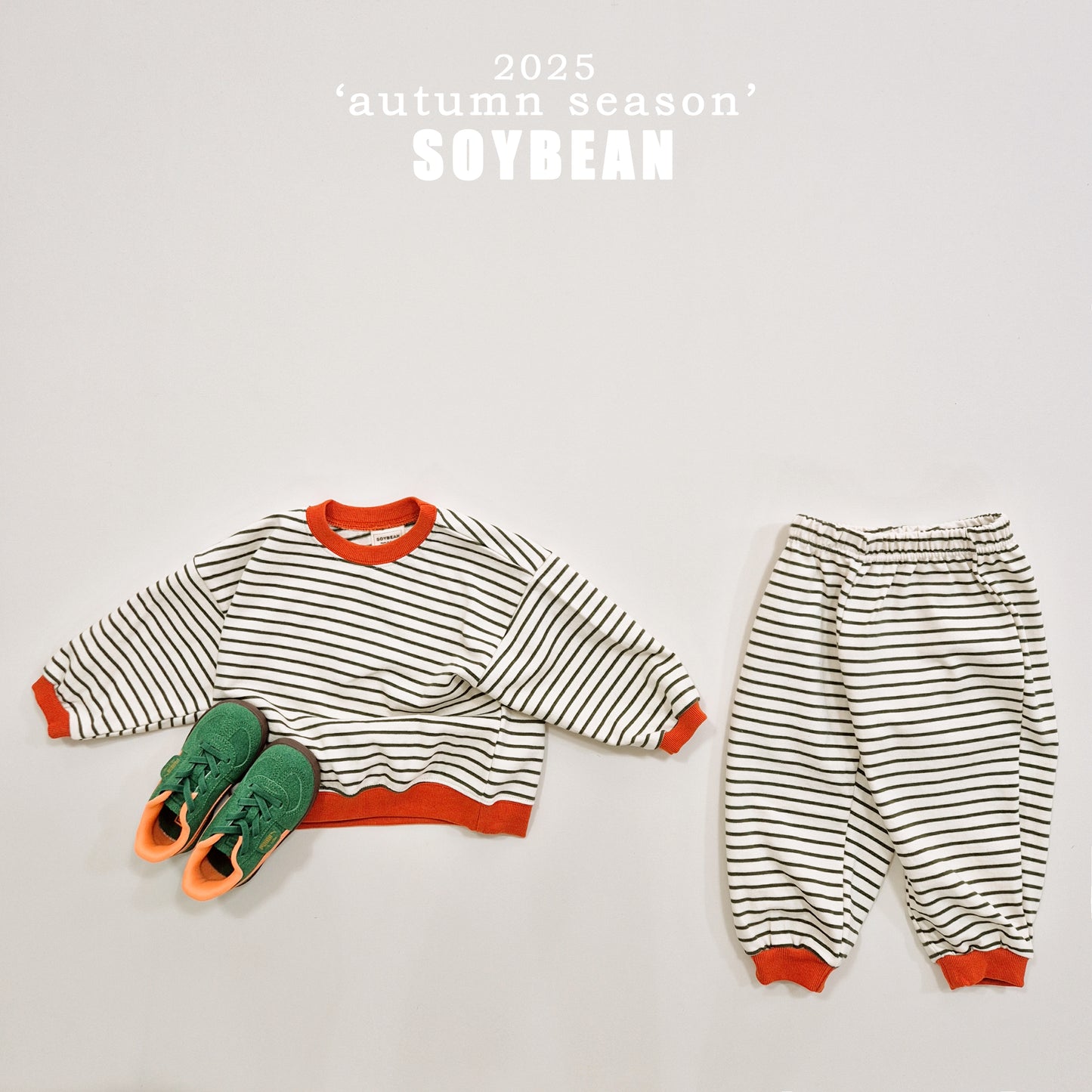 (Pre-order) Soybean Kids - Point Stripe Top & Bottom Set 포인트단가라상하복 (4 Colors)