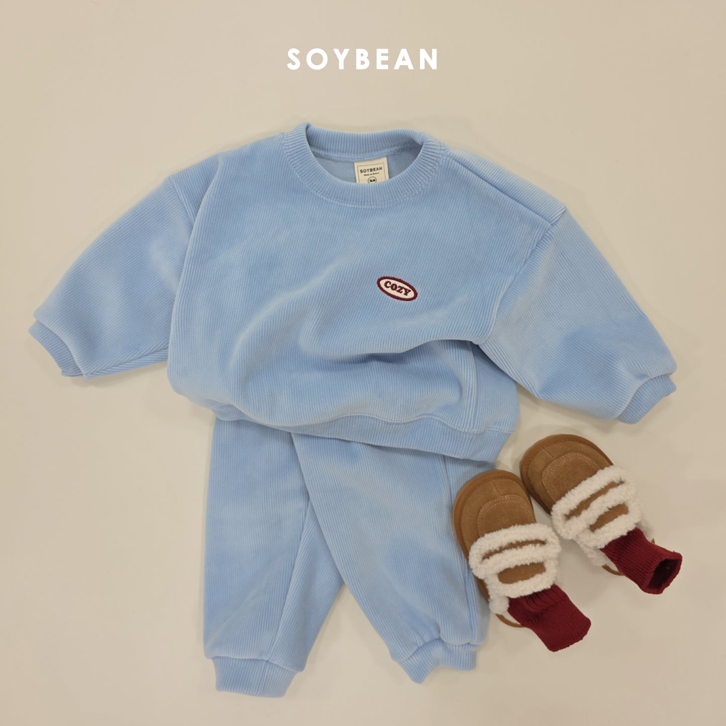 (Pre-order) Soybean Kids Winter - Minky Cozy Ribbed Fleece-Lined Top & Bottom Set 밍크코지상하복 (4 Colors)