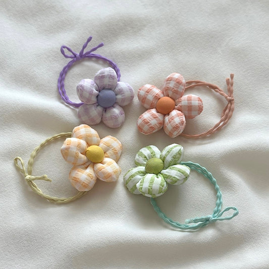 (Chenny Bong Bong) Kids’ Handmade Gingham Blossom Hair Tie (4 Colors)