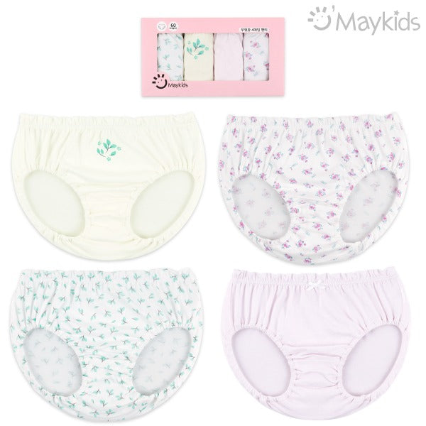 (Pre-Order) MayKids - Summer Leaf Cotton Girls’ Underwear (4-pack)
