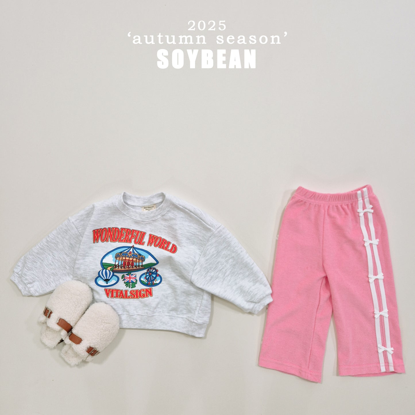 (Pre-order) Soybean Kids - Ribbon Terry Line Pants 리본테리라인팬츠 (2 Colors)