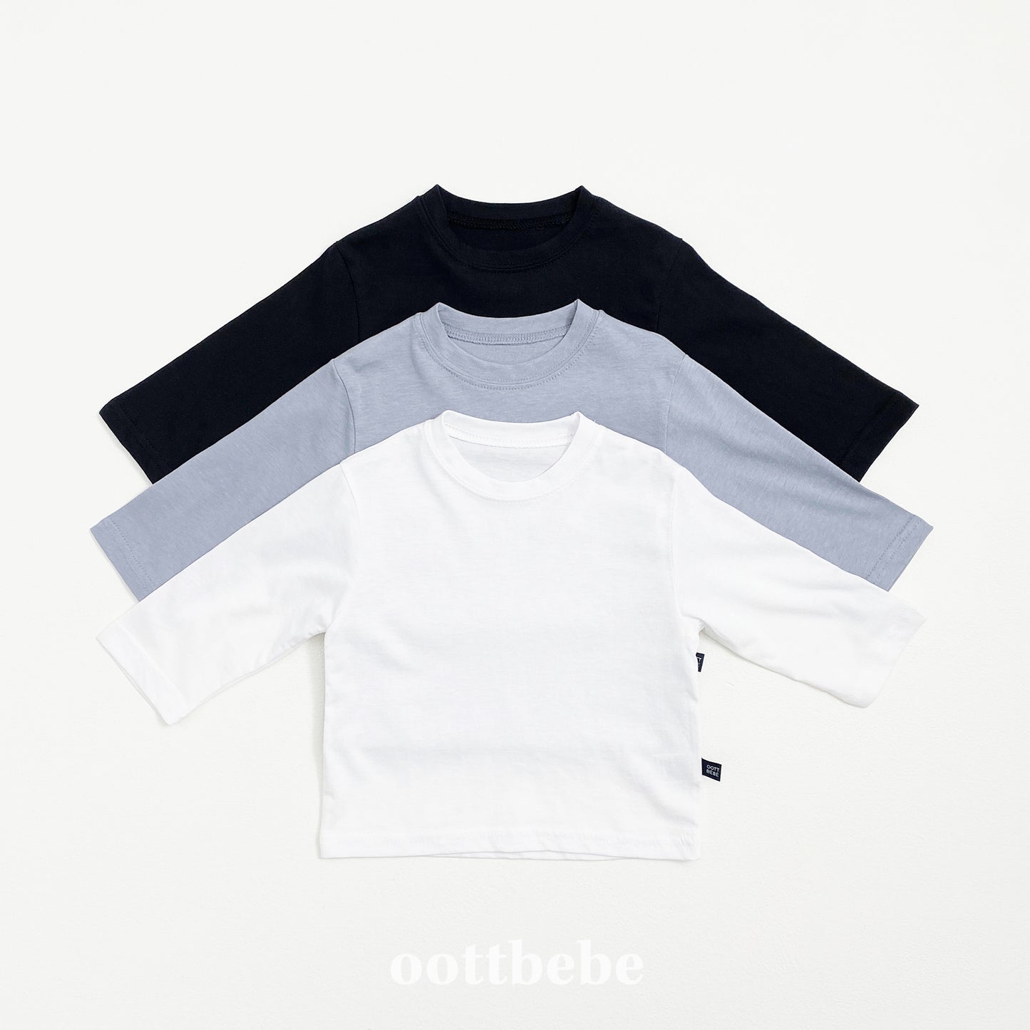 (Pre-order) OOTTBEBE - Plain Tee 3-Piece Set (Cotton Modal) 심플티셔츠 1+1+1(3종세트) (2 Colors)