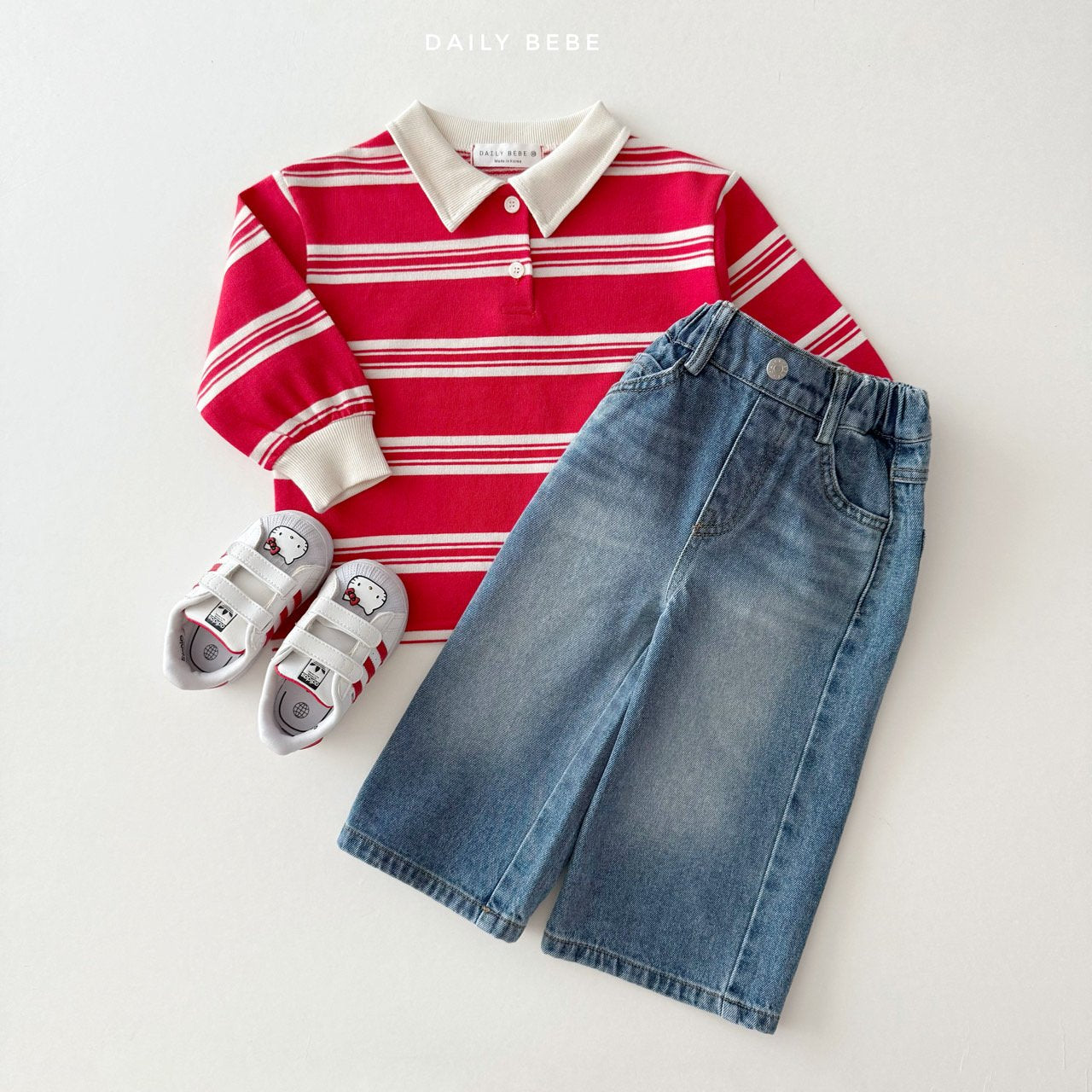 (Pre-order) Daily Bebe - Kids' Washed Wide Denim Pants 워싱 와이드 데님 팬츠 (2 Colors)
