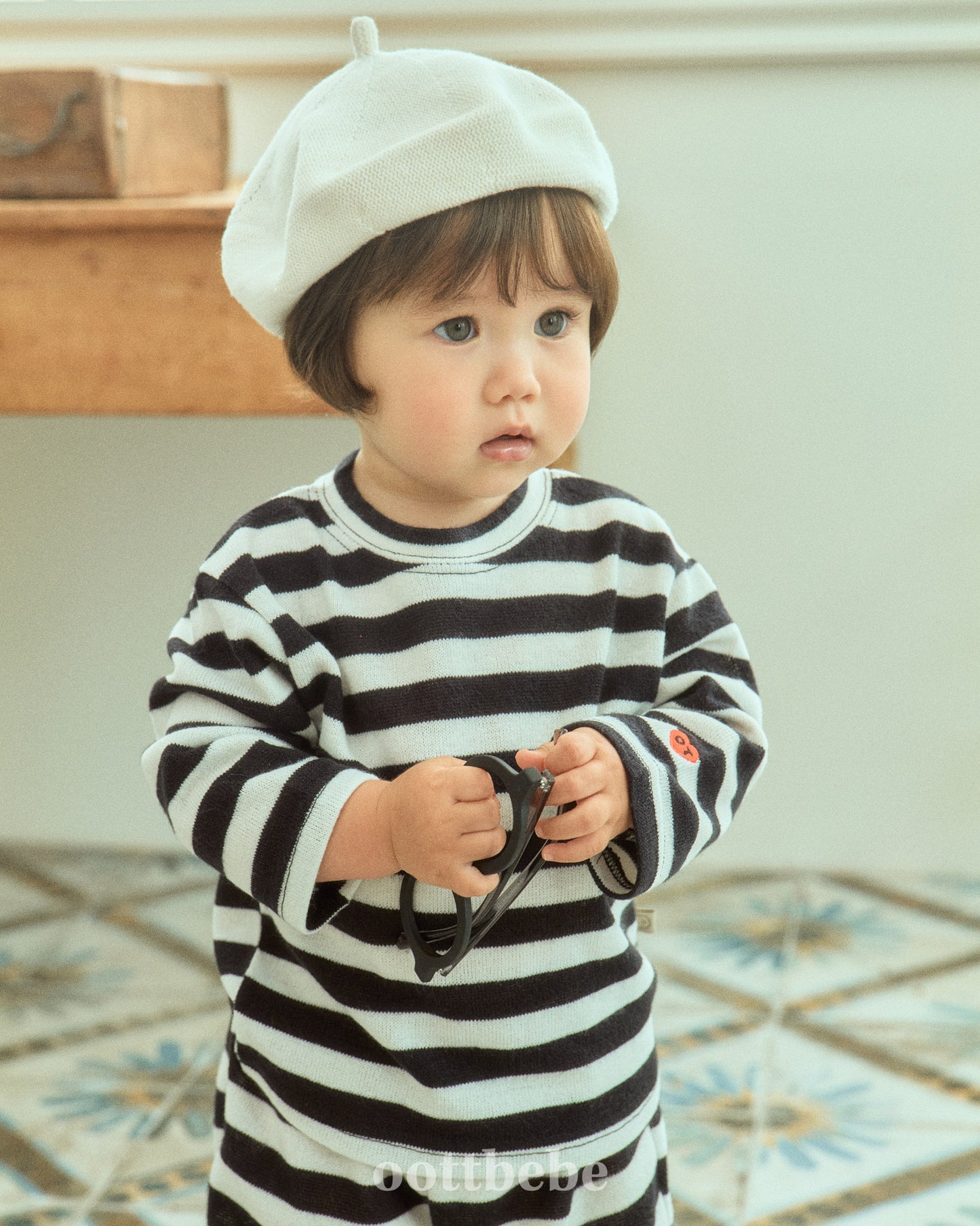 (Pre-order) OOTTBEBE - Mix Stripe Knit Tee 믹스단가라티(니트) (2 Colors)