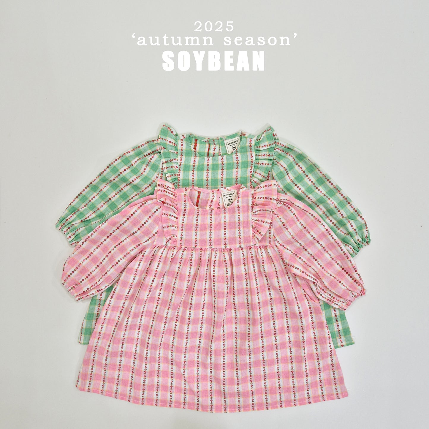 (Pre-order) Soybean Kids - Check Flower Embroidery Dress 체크플라워원피스 (2 Colors)