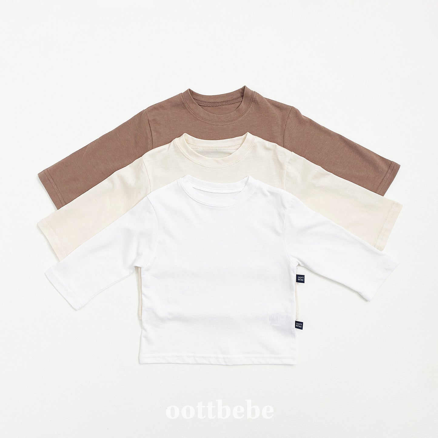 (Pre-order) OOTTBEBE - Plain Tee 3-Piece Set (Cotton Modal) 심플티셔츠 1+1+1(3종세트) (2 Colors)