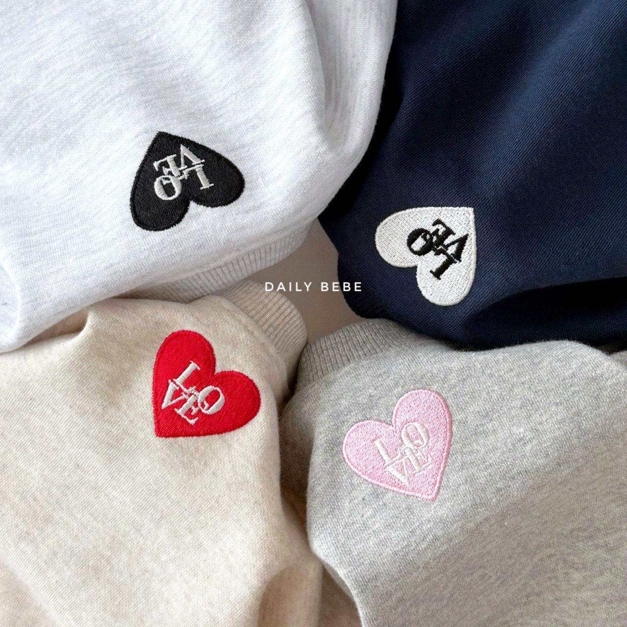 (Pre-order) Daily Bebe - Kids’ Love Embroidered Top & Bottom Set 러브자수 상하세트 (4 Colors)