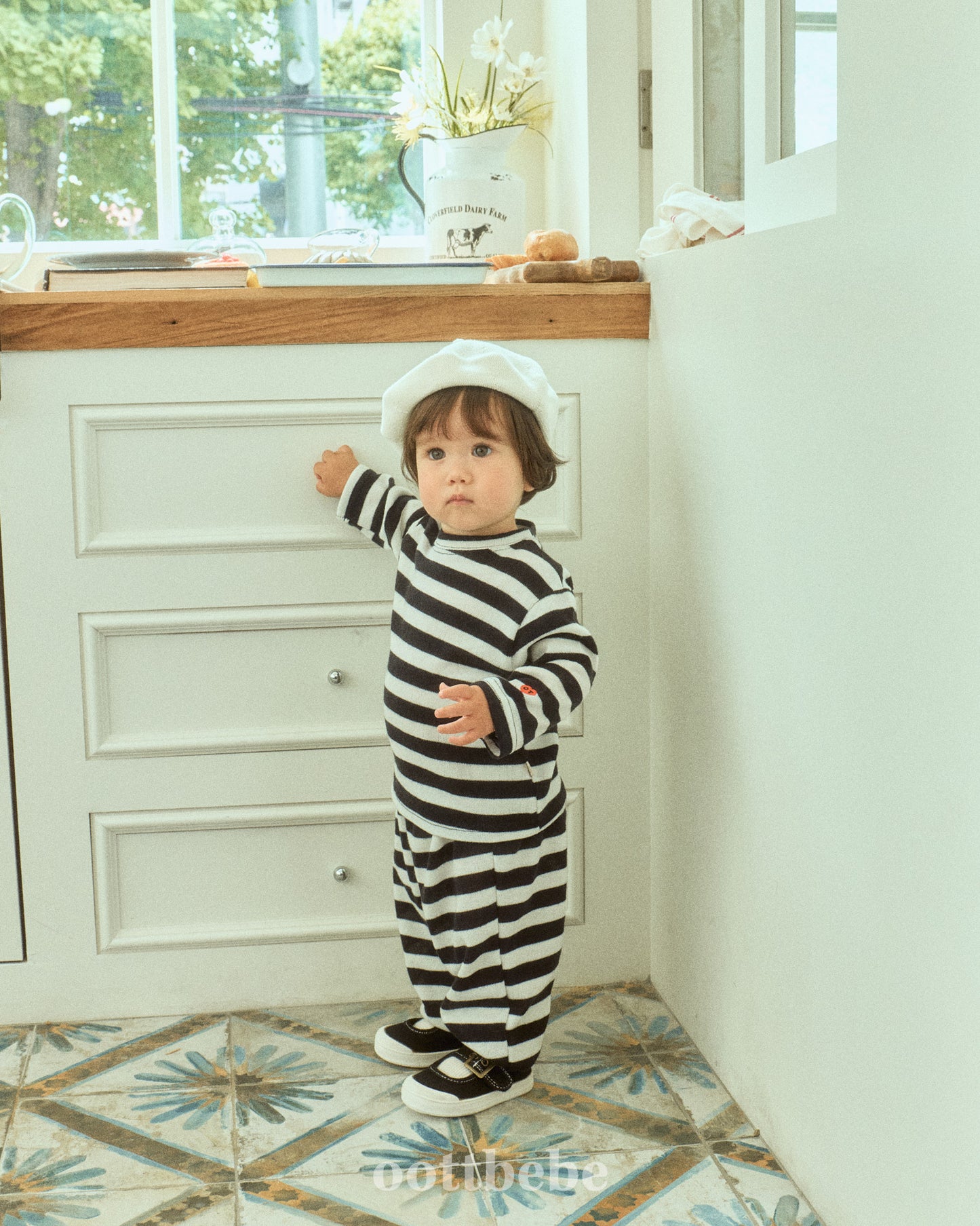 (Pre-order) OOTTBEBE - Mix Stripe Knit Tee 믹스단가라티(니트) (2 Colors)