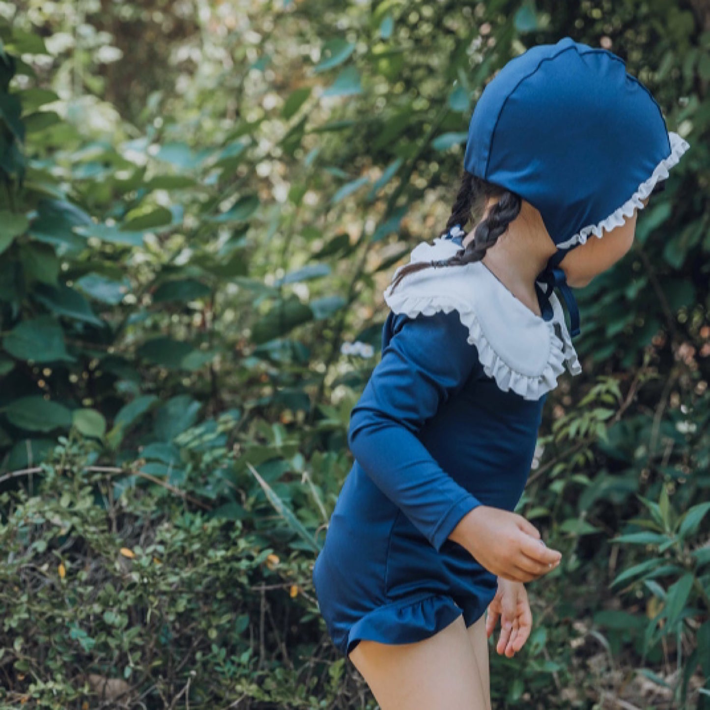 (Pre-order) KoongsKoongs Kids’ Premium Chouette One-piece Rash Guard Dress Set (Navy)