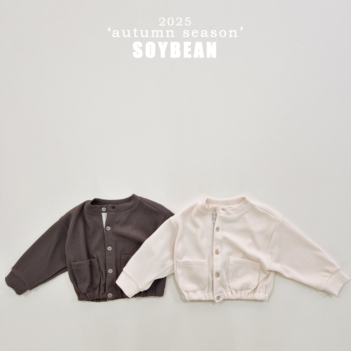 (Pre-order) Soybean Kids - Check Accent Ribbed Cardigan 체크단작가디건 (2 Colors)