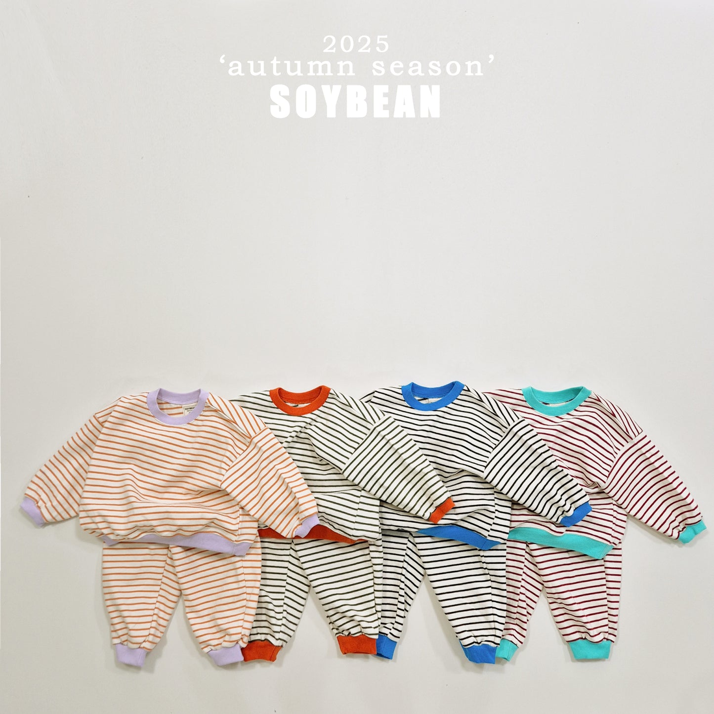 (Pre-order) Soybean Kids - Point Stripe Top & Bottom Set 포인트단가라상하복 (4 Colors)