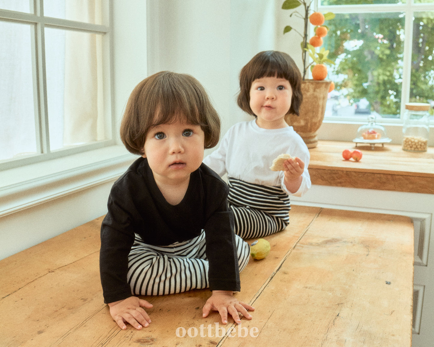 (Pre-order) OOTTBEBE - Plain Tee 3-Piece Set (Cotton Modal) 심플티셔츠 1+1+1(3종세트) (2 Colors)