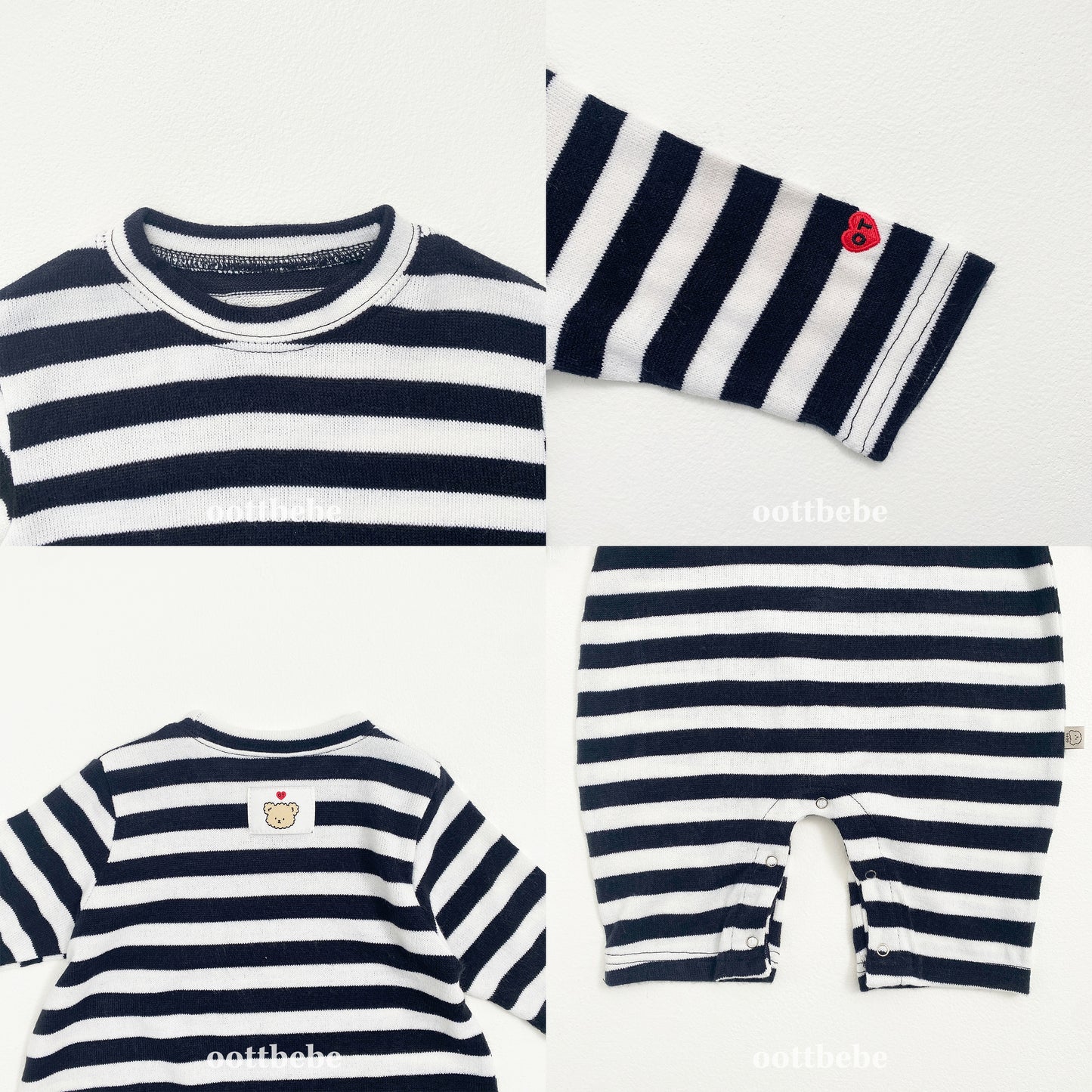 (Pre-order) OOTTBEBE - Mix Stripe Knit Suit 믹스단가라슈트 (2 Colors)