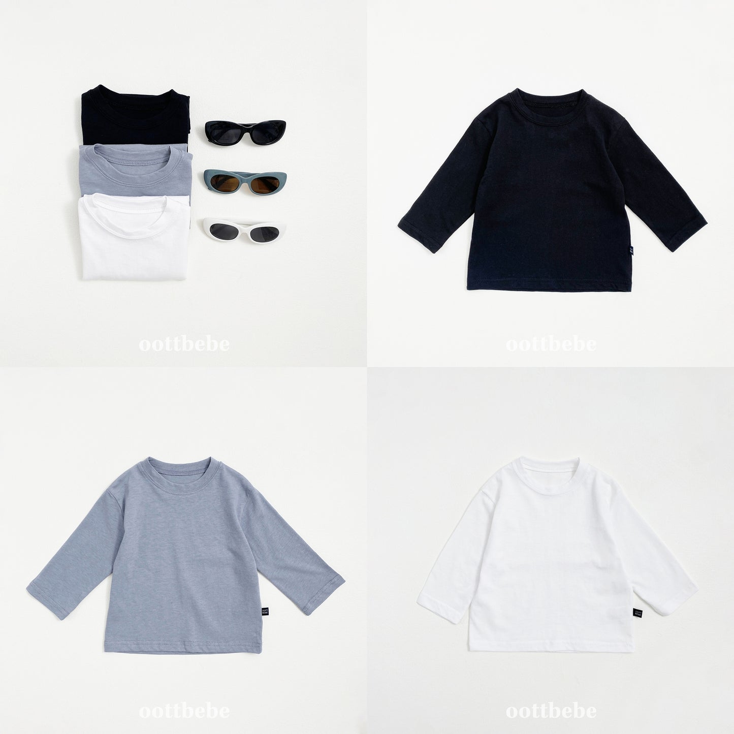 (Pre-order) OOTTBEBE - Plain Tee 3-Piece Set (Cotton Modal) 심플티셔츠 1+1+1(3종세트) (2 Colors)