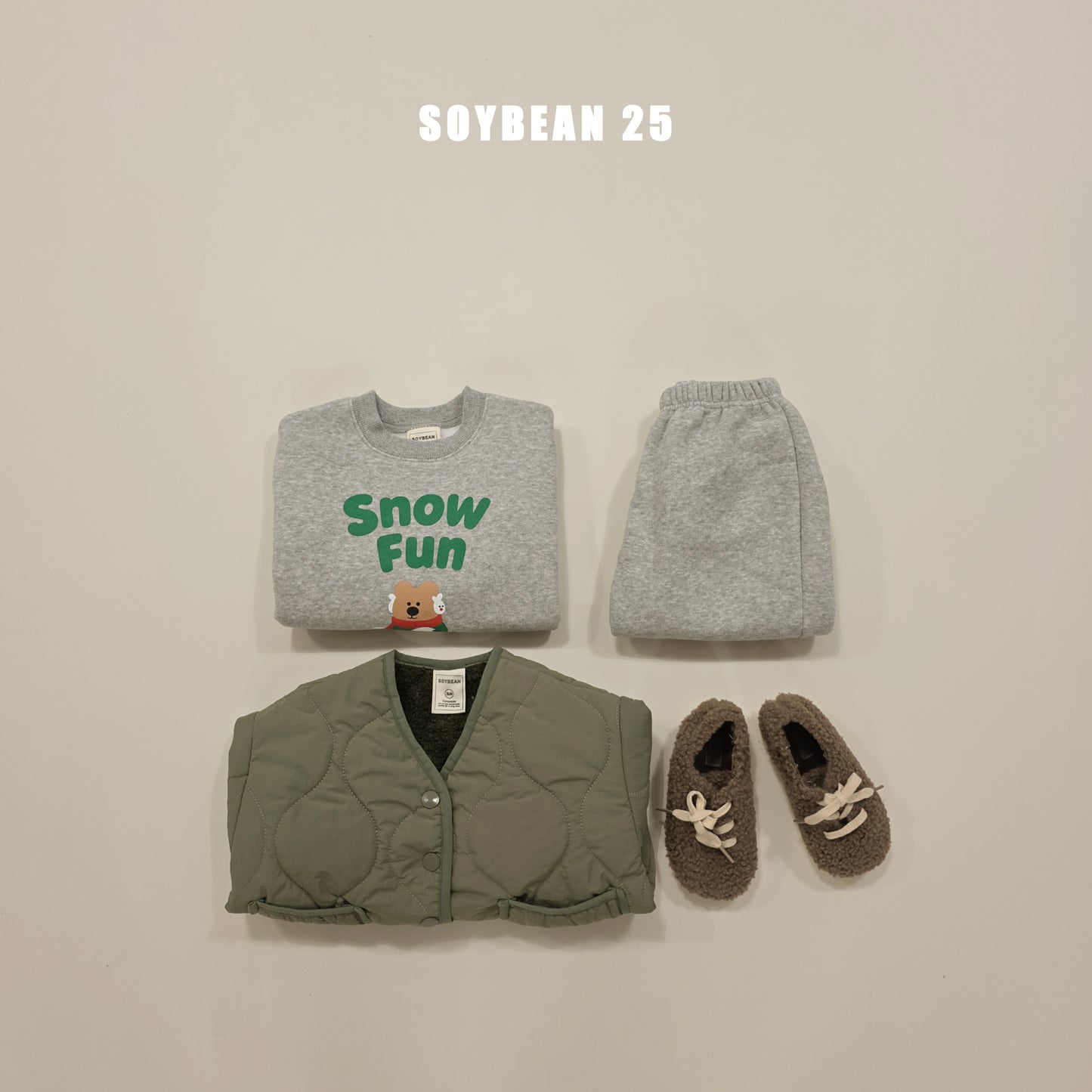 (Pre-order) Soybean Kids Winter - Snow Fun Fleece-Lined Top & Bottom Set 양기모스노우펀상하 (3 Colors)