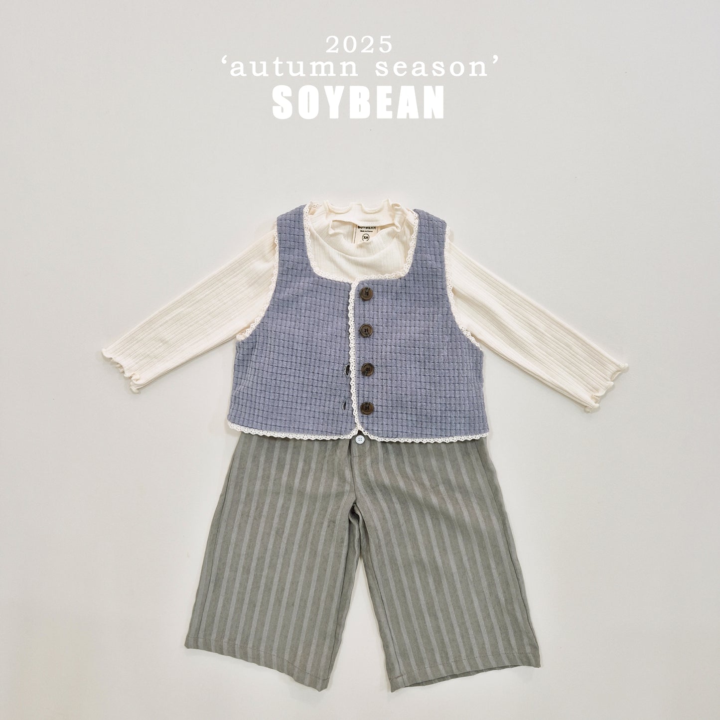 (Pre-order) Soybean Kids - Button Stripe Wide Pants 버튼트렁크팬츠 (2 Colors)