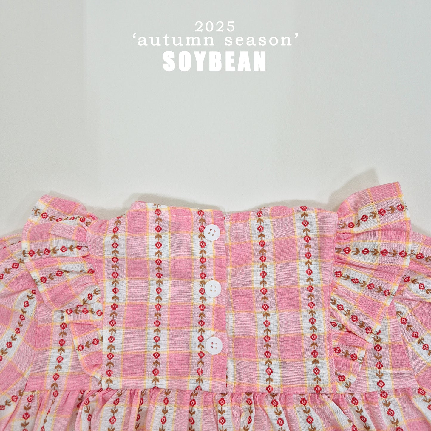 (Pre-order) Soybean Kids - Check Flower Embroidery Dress 체크플라워원피스 (2 Colors)
