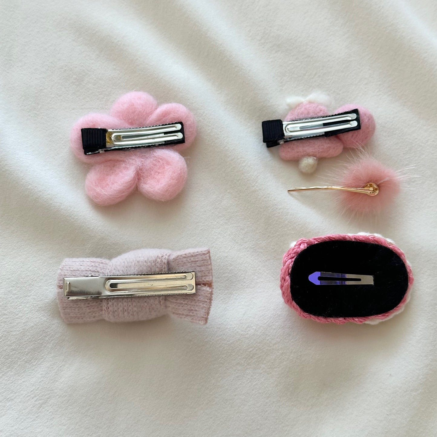 (Chenny Bong Bong) Kids’ Pink Flower Bunny Hair Clips 5-piece Set