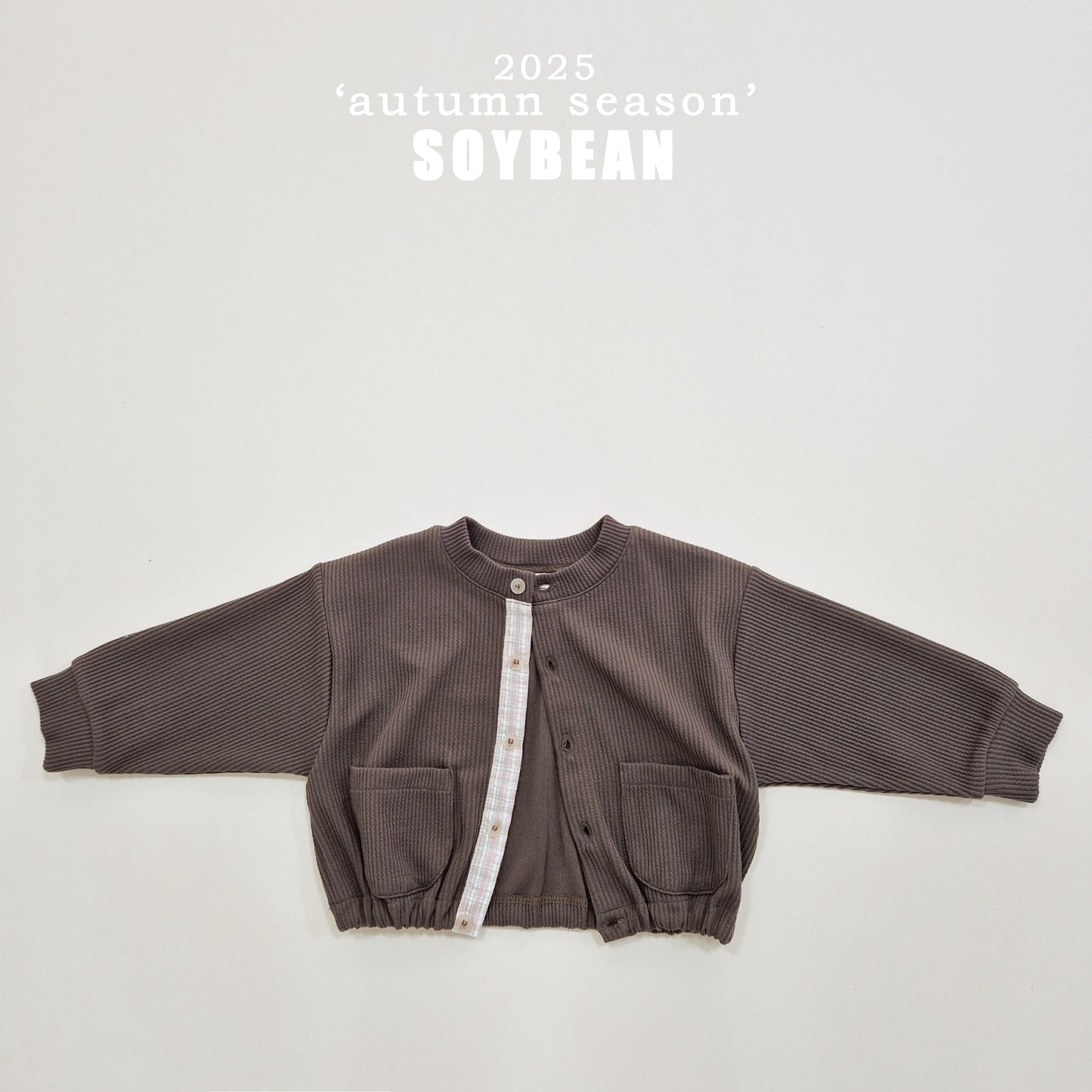 (Pre-order) Soybean Kids - Check Accent Ribbed Cardigan 체크단작가디건 (2 Colors)
