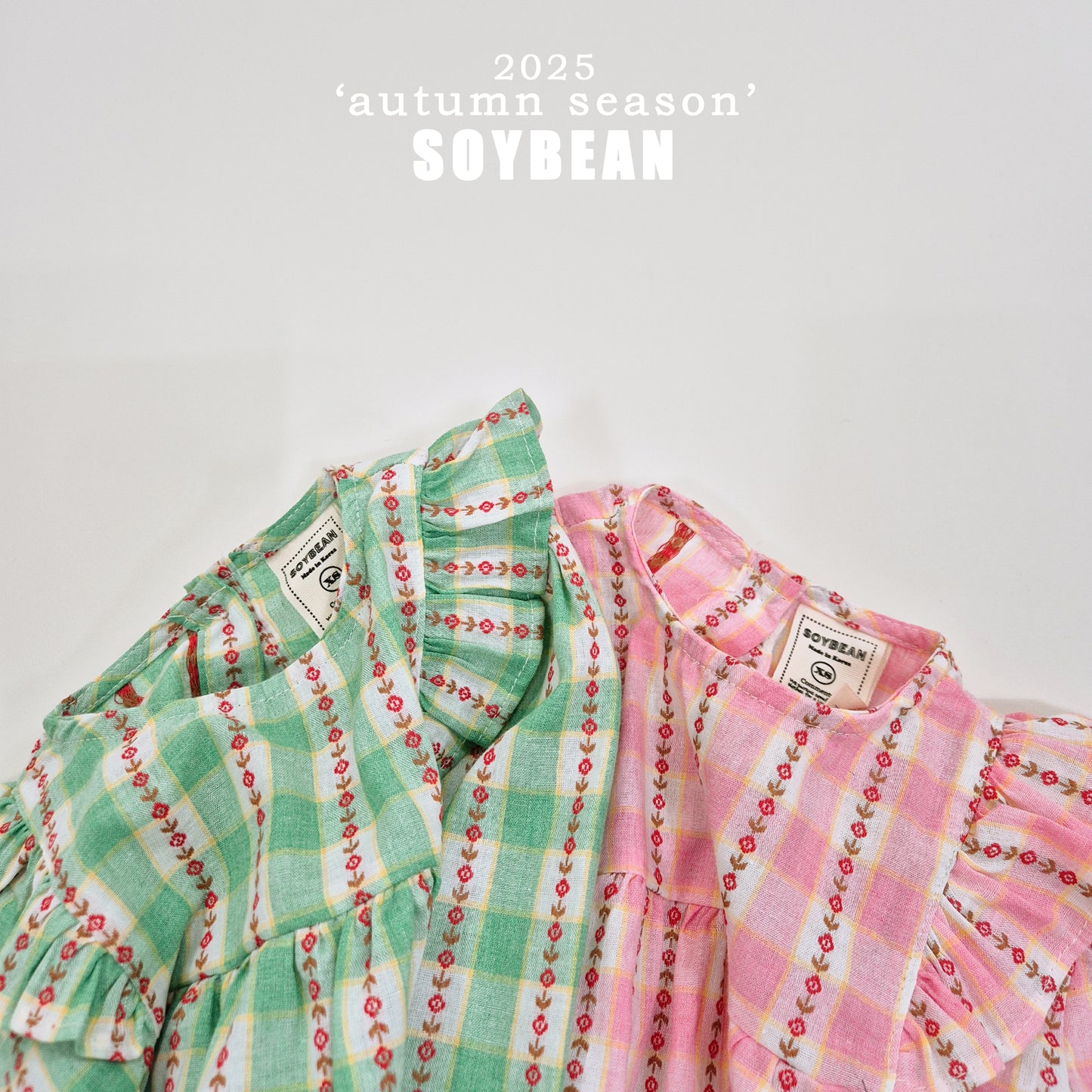 (Pre-order) Soybean Kids - Check Flower Embroidery Dress 체크플라워원피스 (2 Colors)
