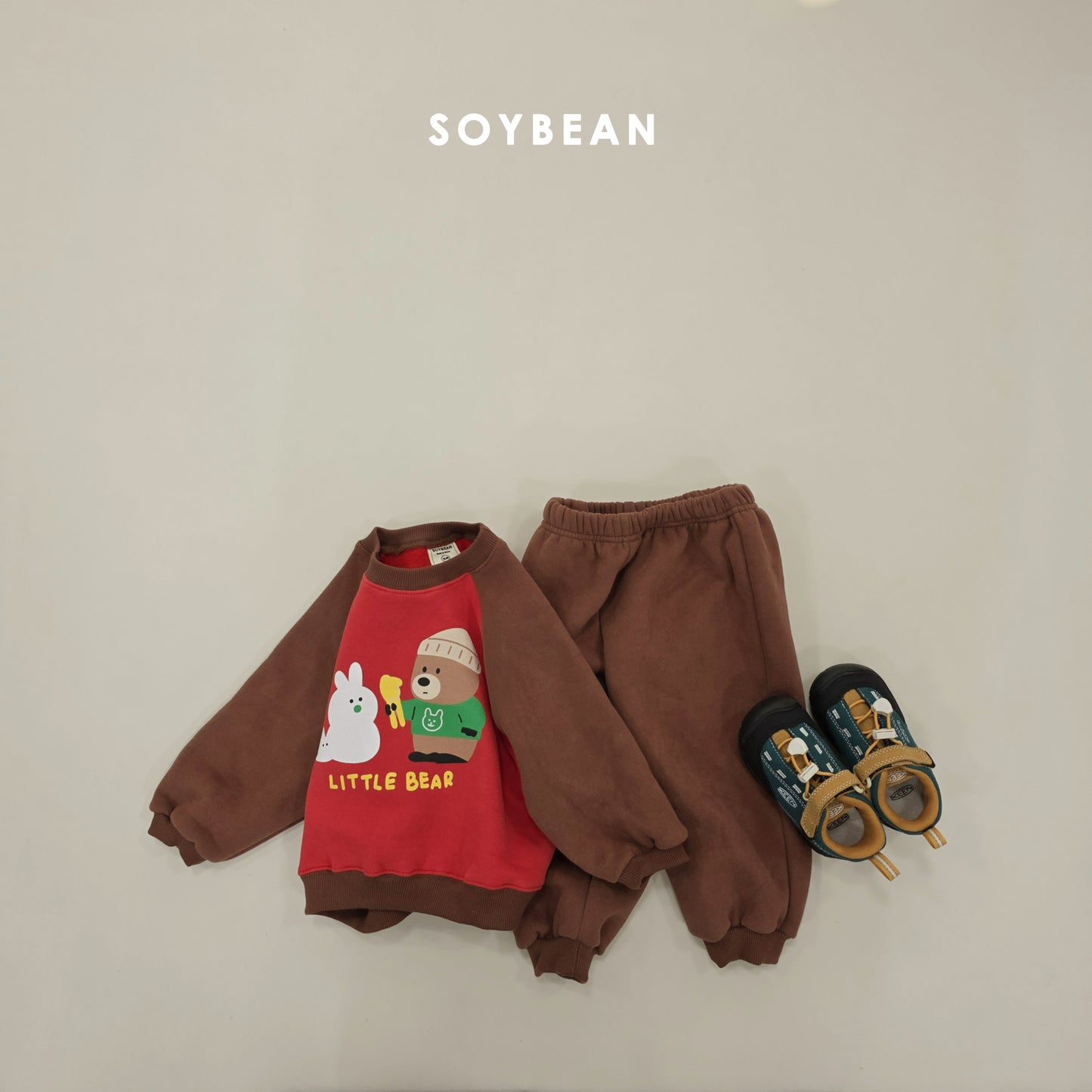 (Pre-order) Soybean Kids Winter - Snowman Bear Fleece Top & Bottom Set 눈사람곰돌상하복 (2 Colors)