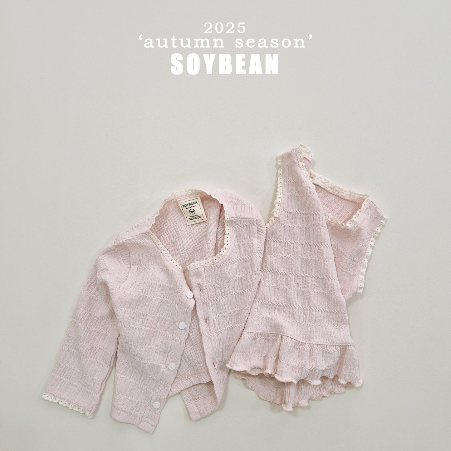 (Pre-order) Soybean Kids - Lace Cardigan & Tank Set 레이스CD&나시Set (2 Colors)
