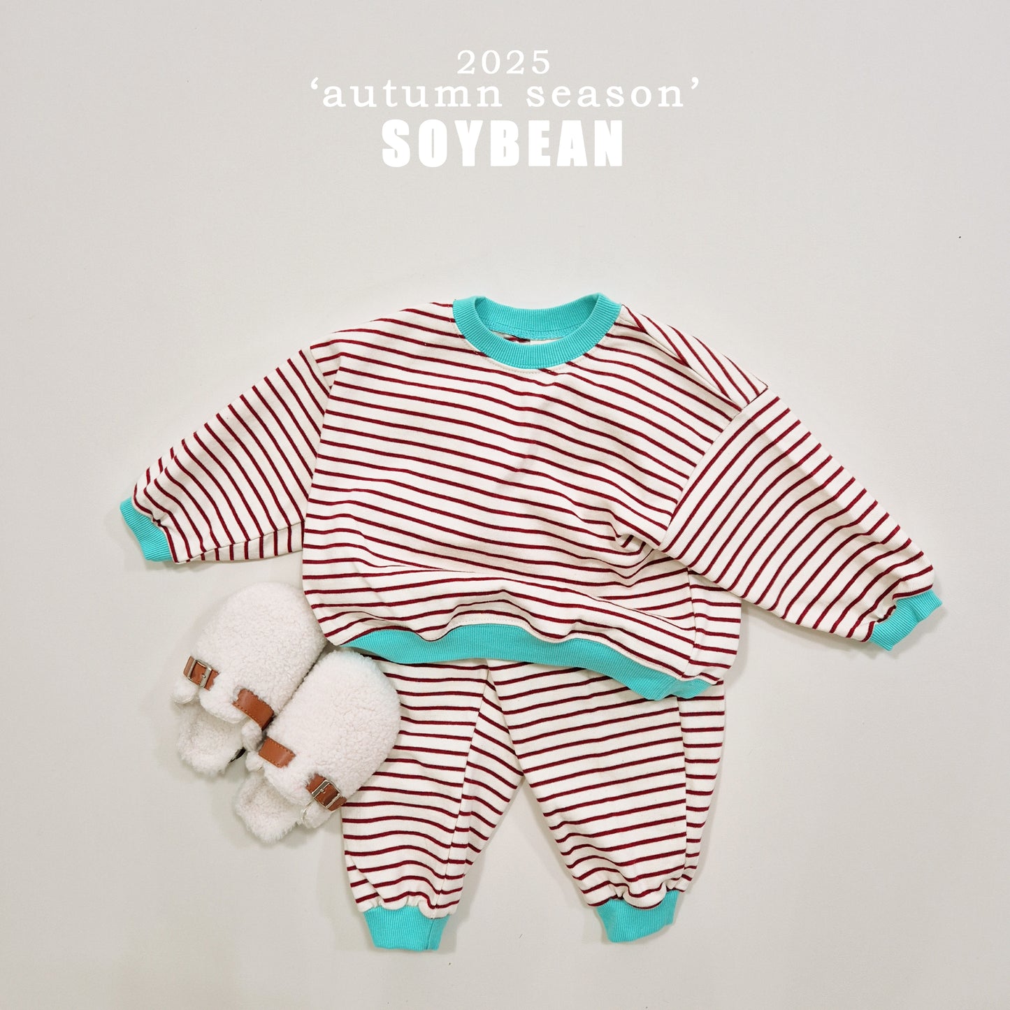 (Pre-order) Soybean Kids - Point Stripe Top & Bottom Set 포인트단가라상하복 (4 Colors)