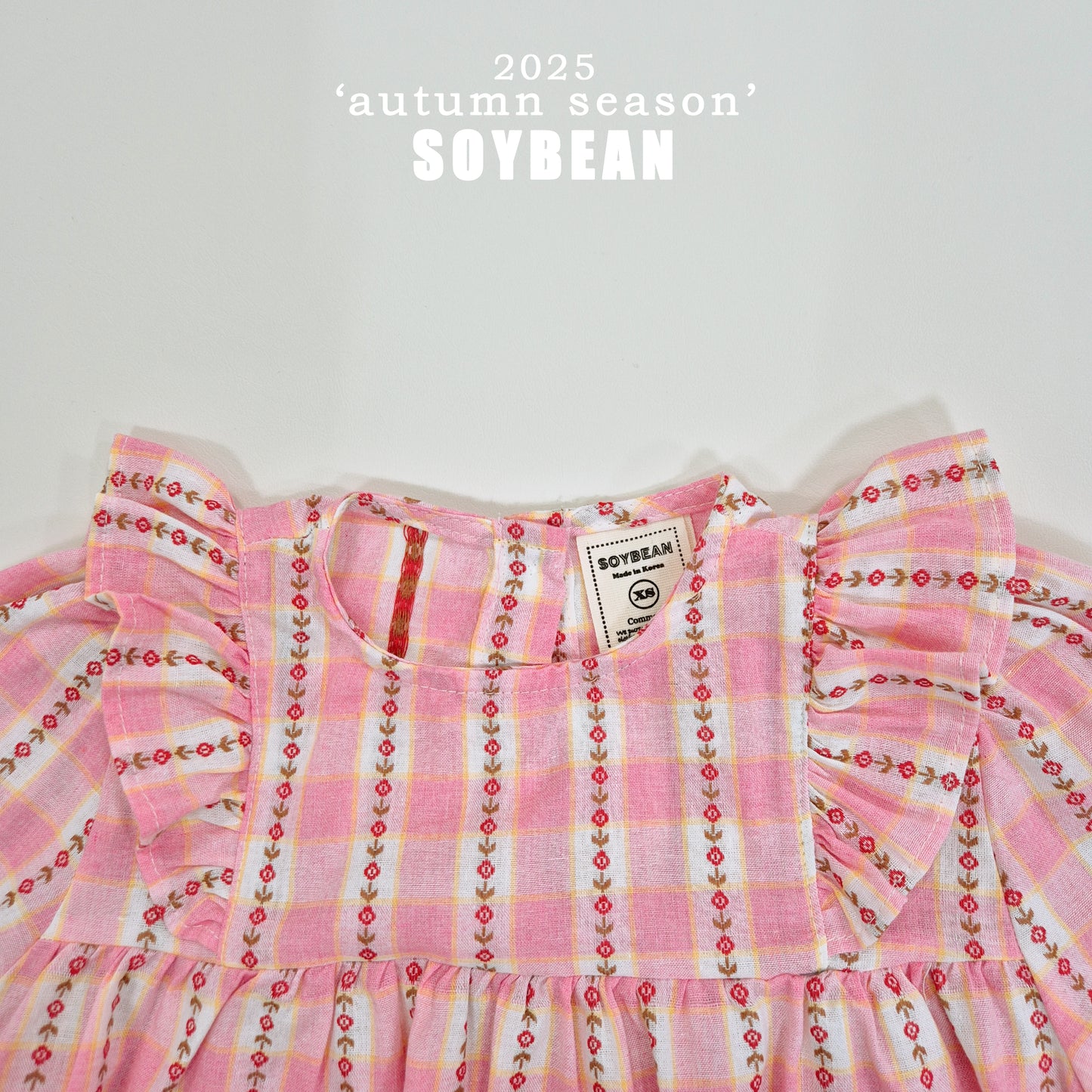 (Pre-order) Soybean Kids - Check Flower Embroidery Dress 체크플라워원피스 (2 Colors)