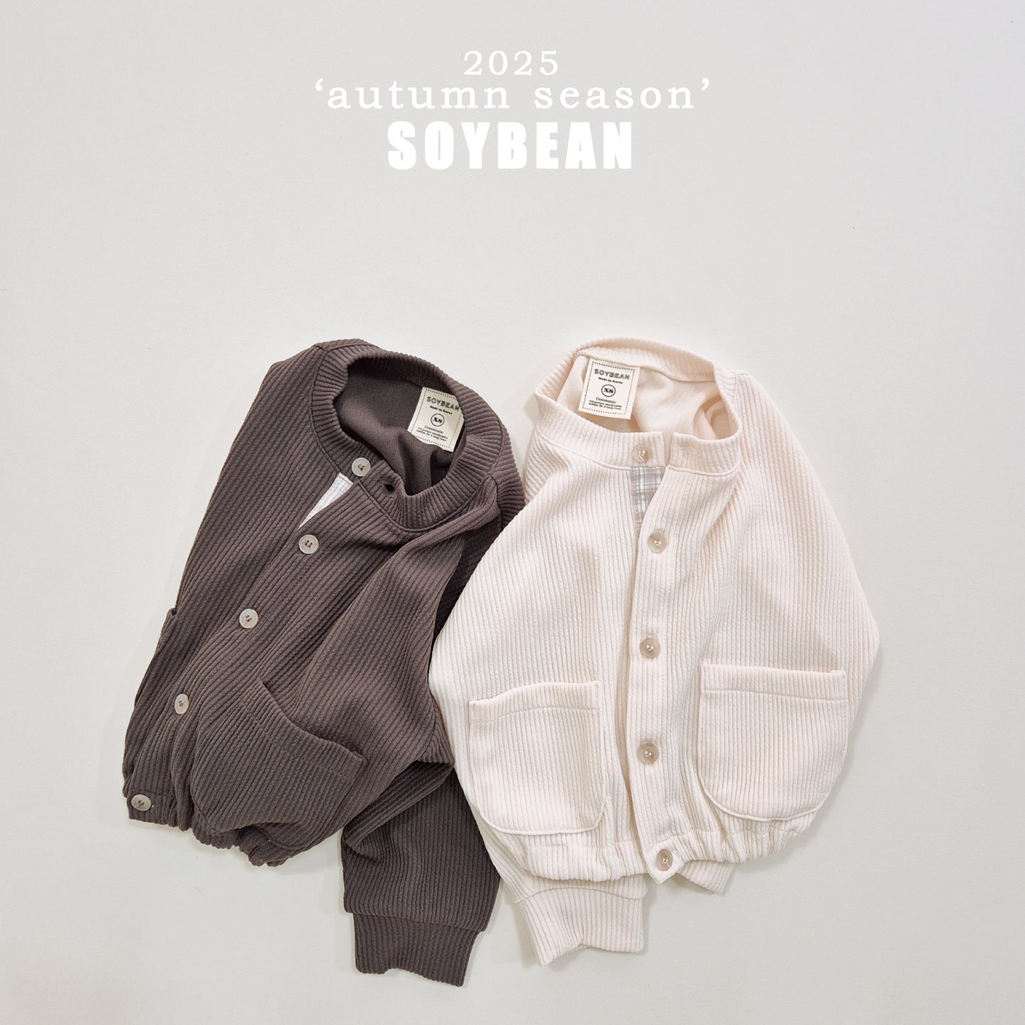 (Pre-order) Soybean Kids - Check Accent Ribbed Cardigan 체크단작가디건 (2 Colors)