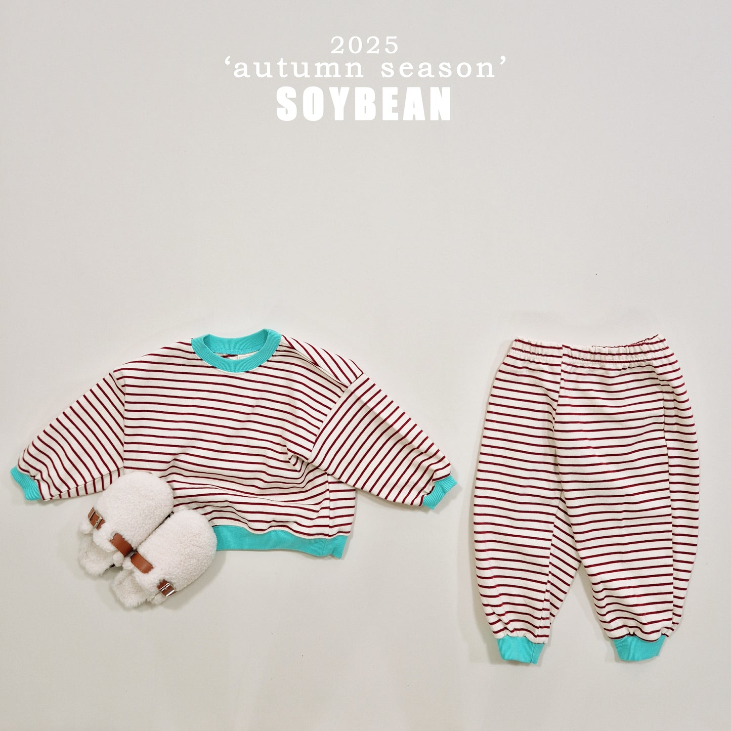 (Pre-order) Soybean Kids - Point Stripe Top & Bottom Set 포인트단가라상하복 (4 Colors)