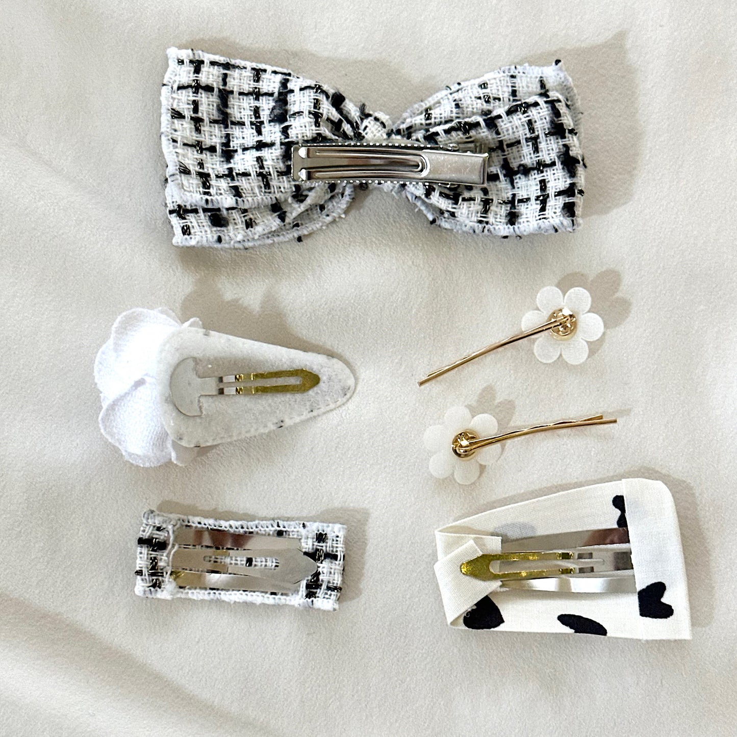 (Chenny Bong Bong) Kids’ Tweed Hair Clips 6-piece Set