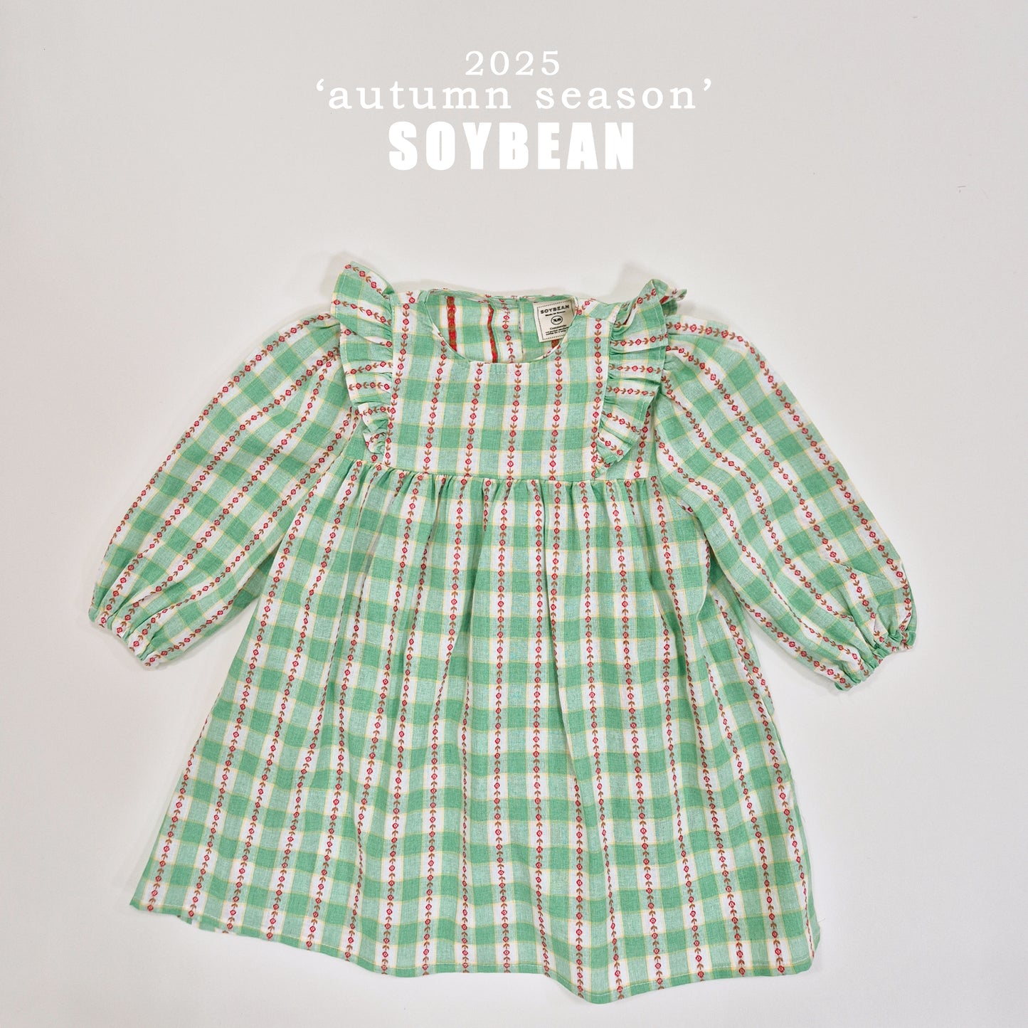 (Pre-order) Soybean Kids - Check Flower Embroidery Dress 체크플라워원피스 (2 Colors)