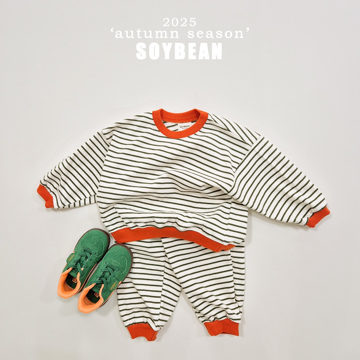 (Pre-order) Soybean Kids - Point Stripe Top & Bottom Set 포인트단가라상하복 (4 Colors)
