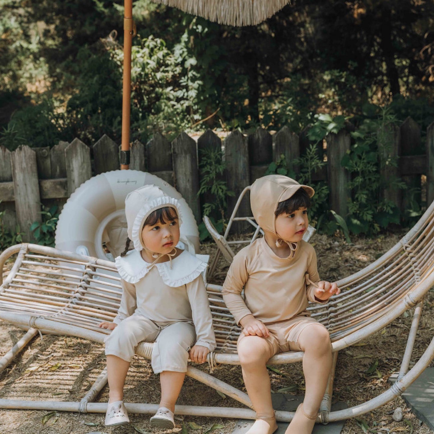 (Pre-order) KoongsKoongs Kids’ Premium Chouette All-in-One Rash Guard Set (Beige)