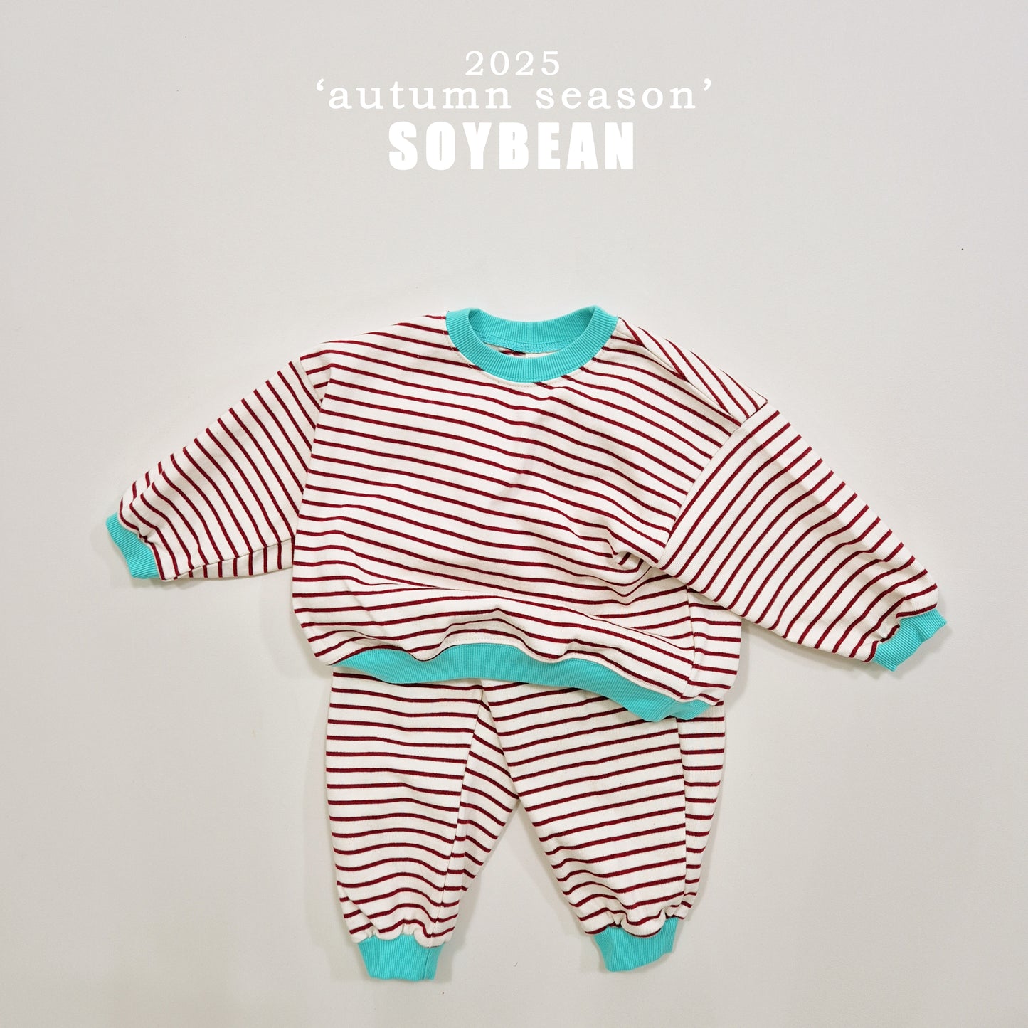 (Pre-order) Soybean Kids - Point Stripe Top & Bottom Set 포인트단가라상하복 (4 Colors)