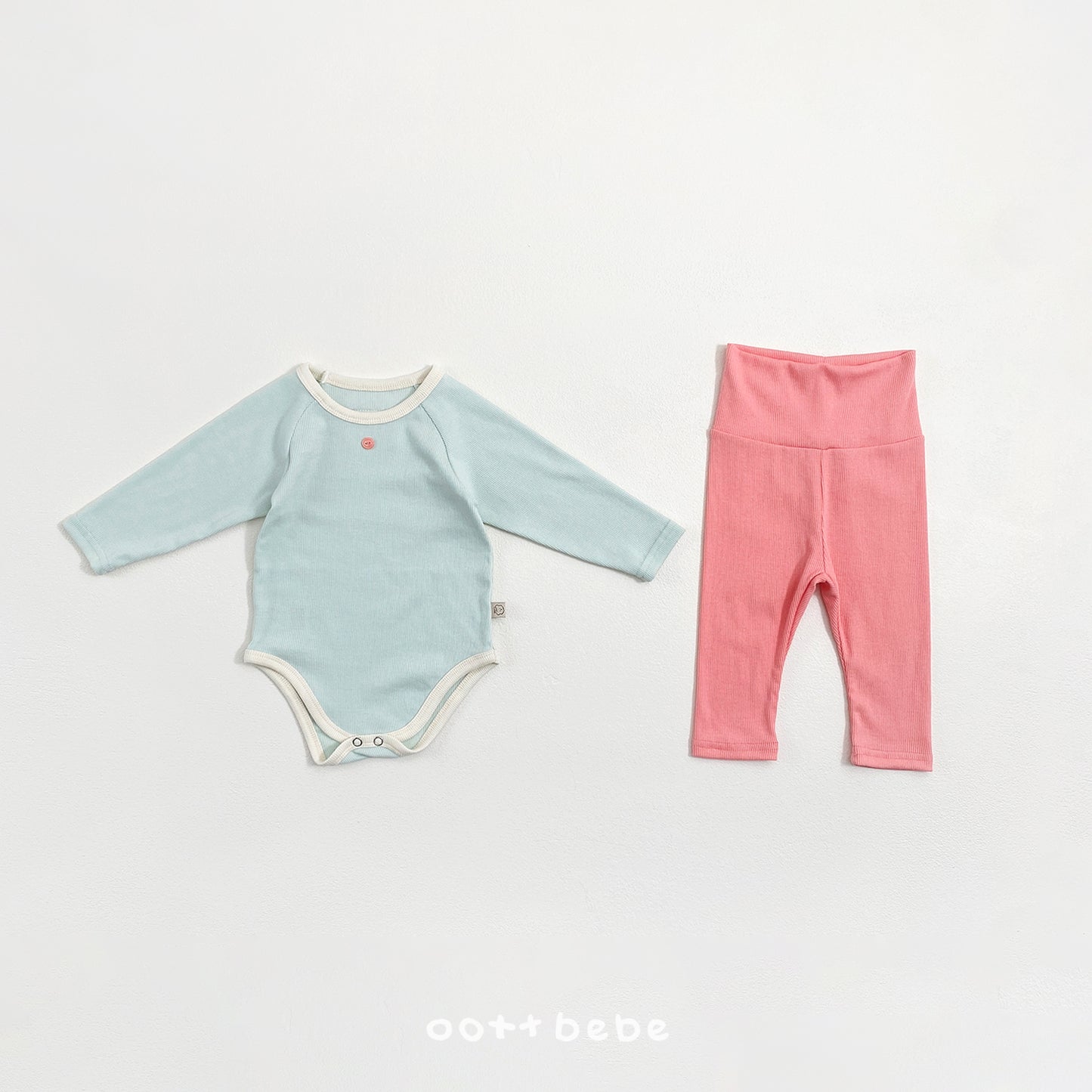 (Pre-order) OOTTBEBE Spring - Picnic Modal Ribbed Romper & Leggings Set 피크닉슈트세트 (3 Colors)